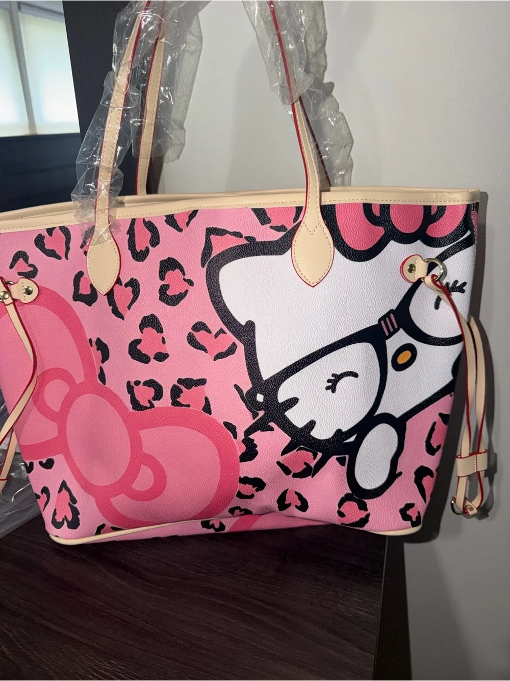 Pink Hello Kitty Print Tote Bag - Cute Leopard Accent